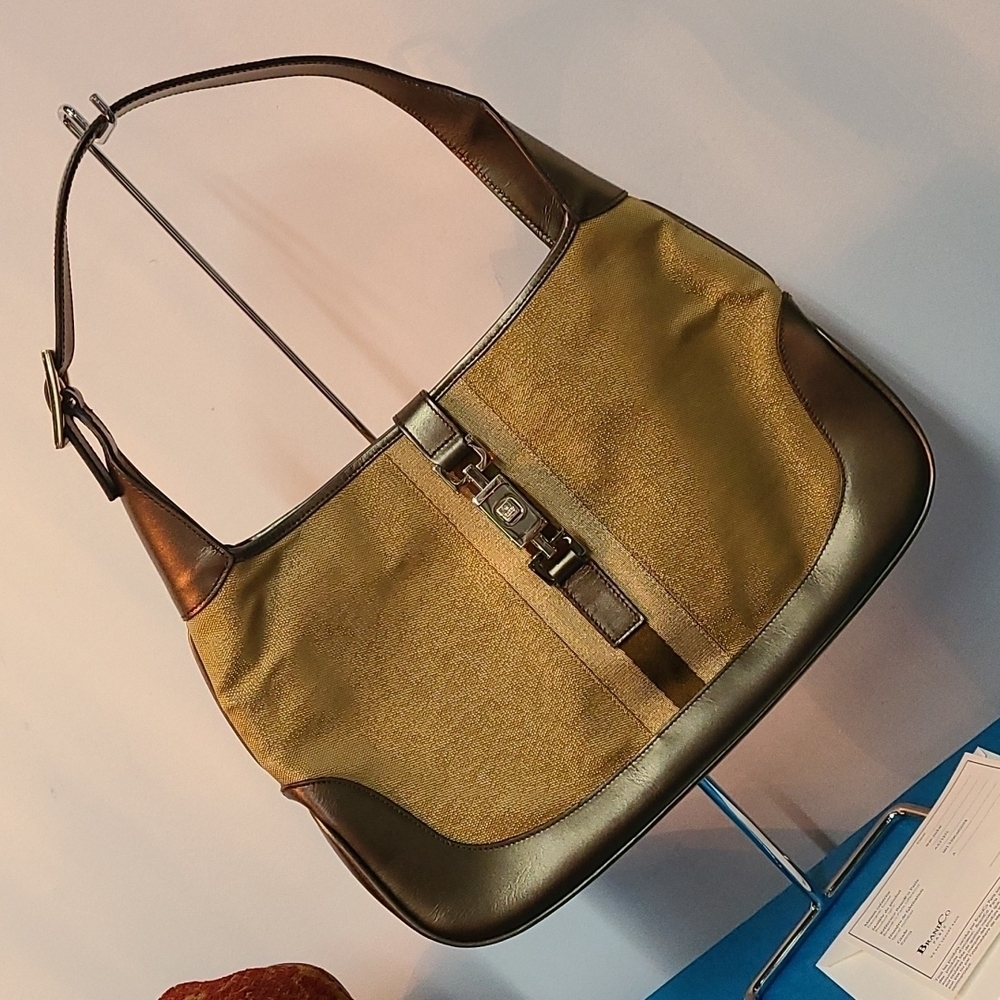 Gucci Web Jackie Gold Khaki Handbag
